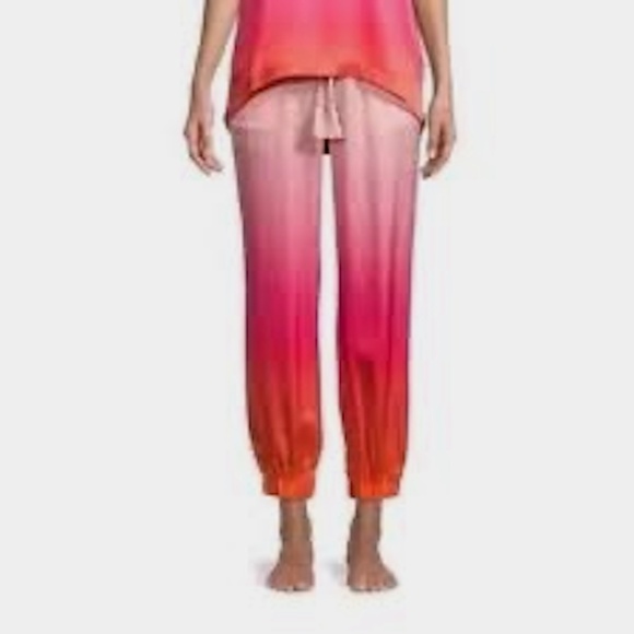 Badgley Mischka Ombré Silk Jogger Pants Pink Orange 100% Silk XL - Picture 1 of 9